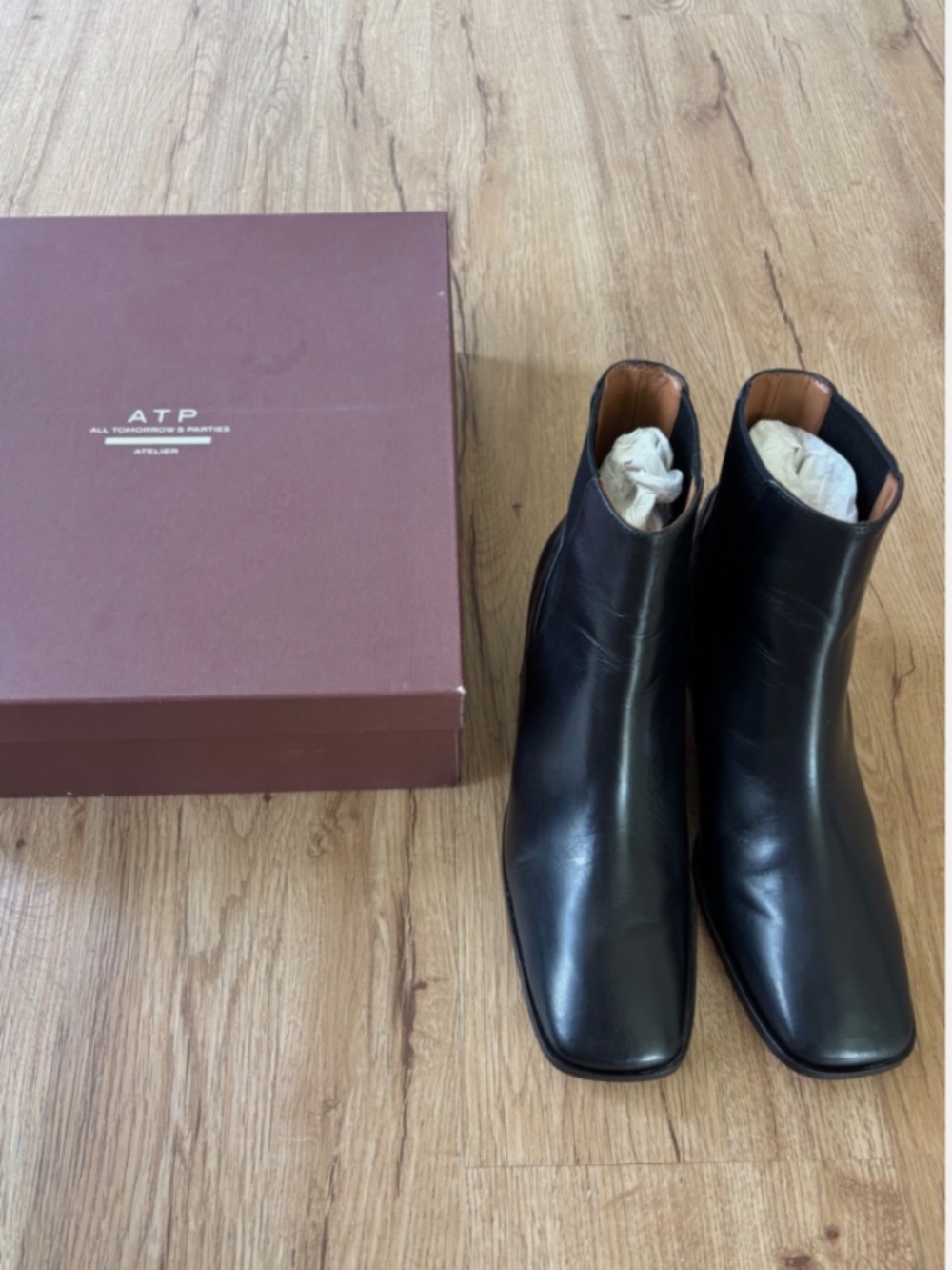 ★NEW With Box Org.$590 ATP Atelier BLACK NAPPA ANKLE BOOTS EU39★